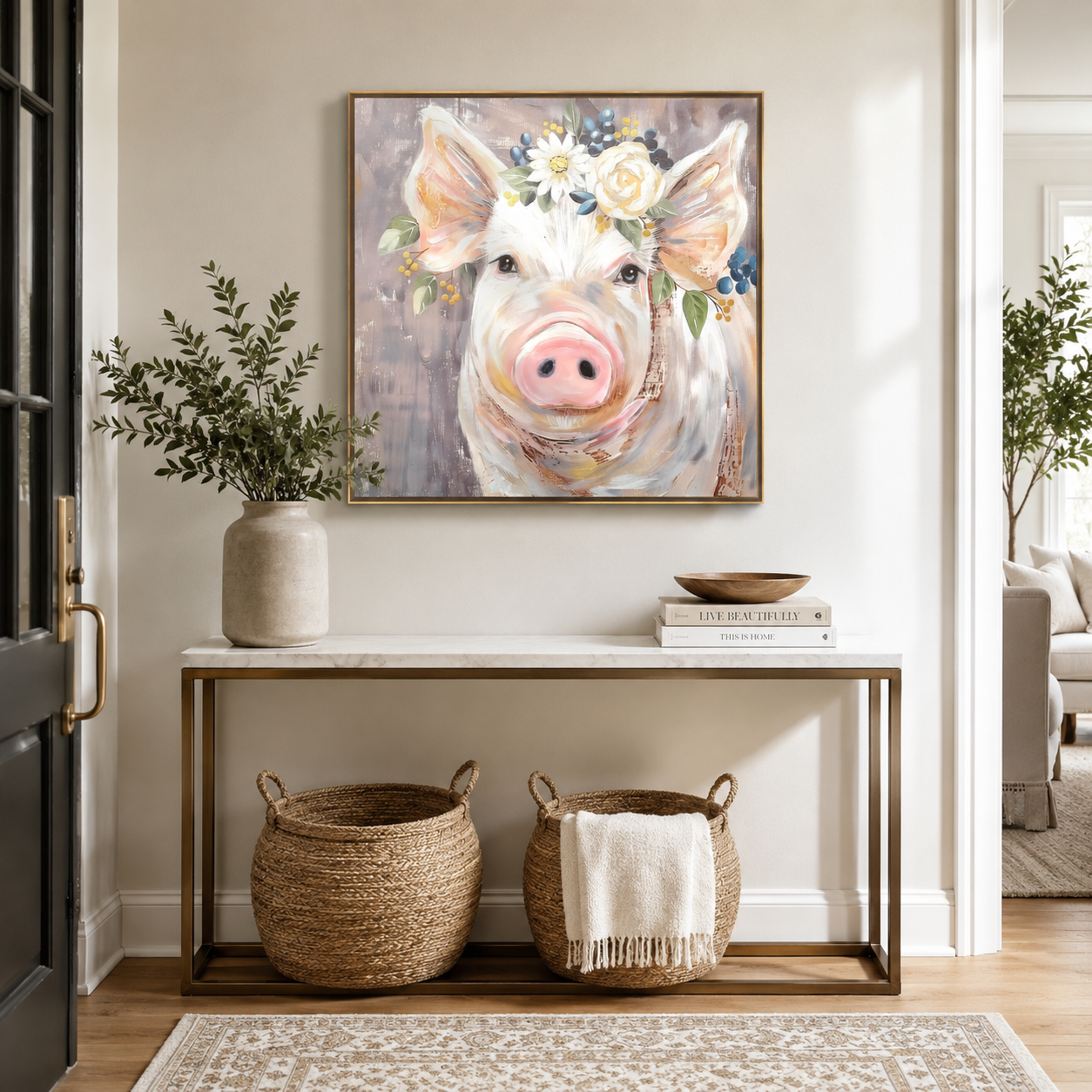 Cute Pig with Flower Crown