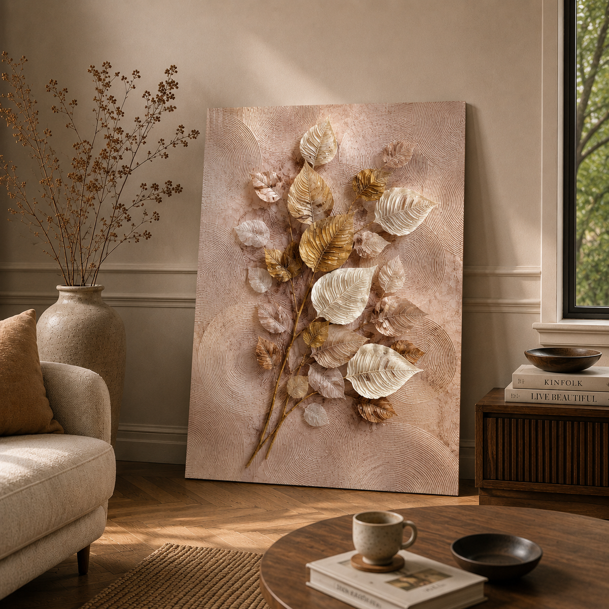 Golden Whisper — Textured Botanical Wall Art