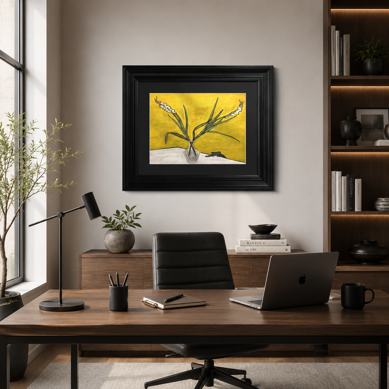 Modern Yellow Floral with Cat