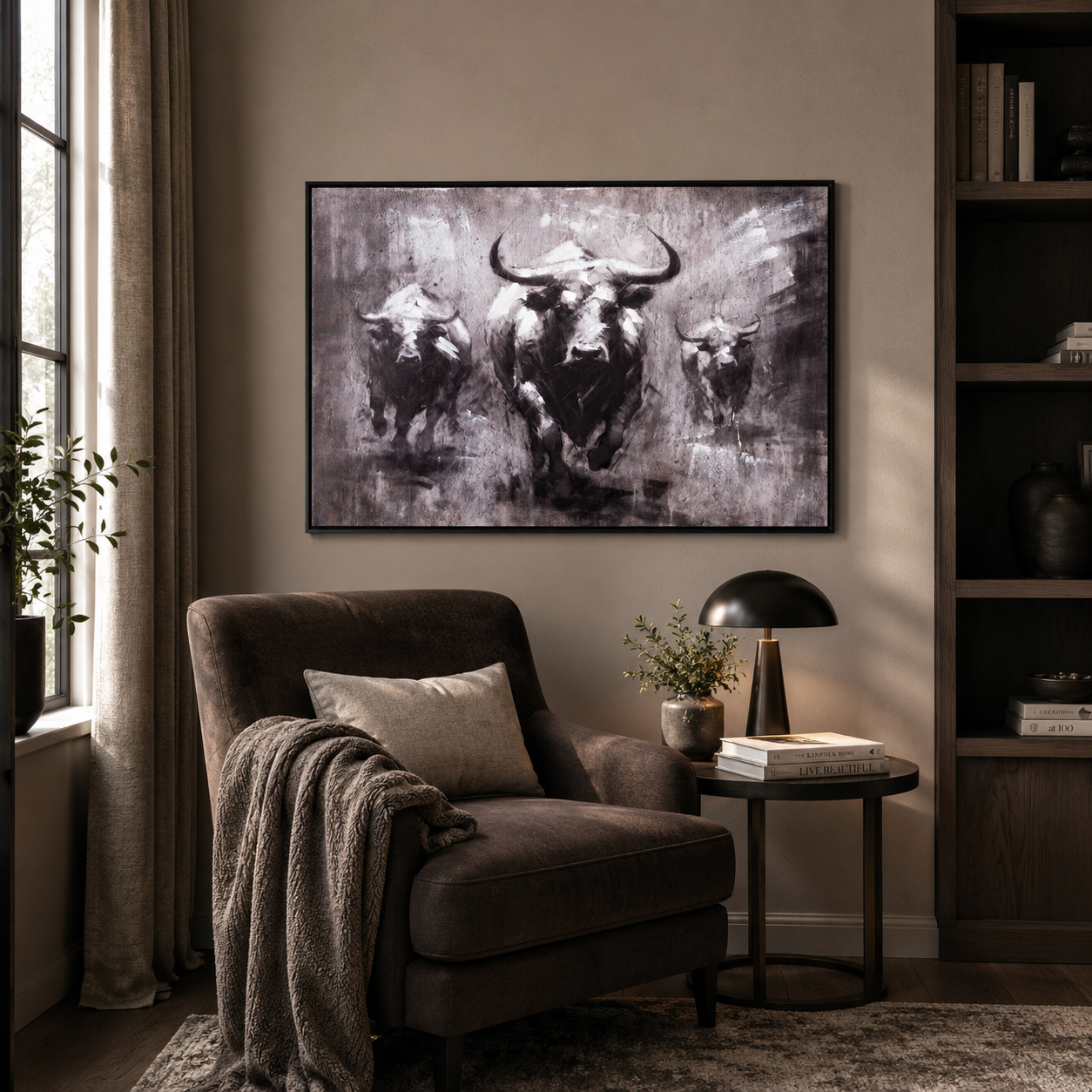 Black and White Running Bulls