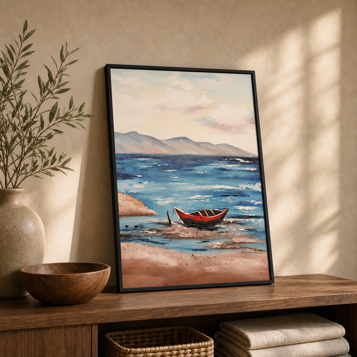 Crimson Cove Coastal Red Boat