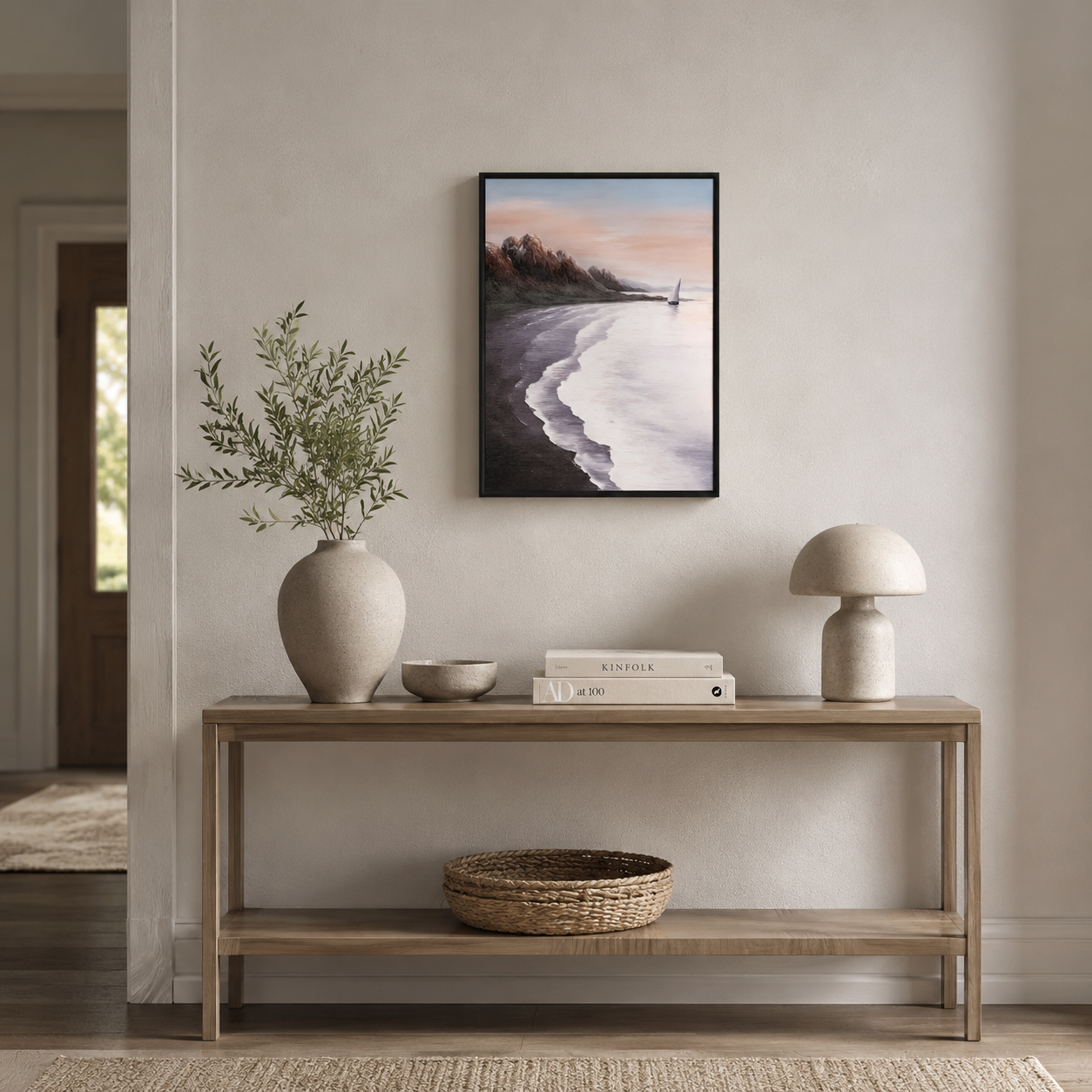 Modern Pink Sunset Seascape