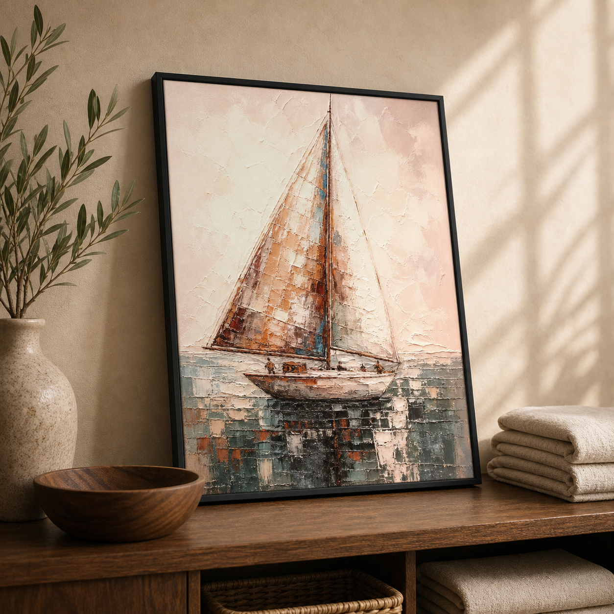 Pastel Voyage Abstract Sailboat