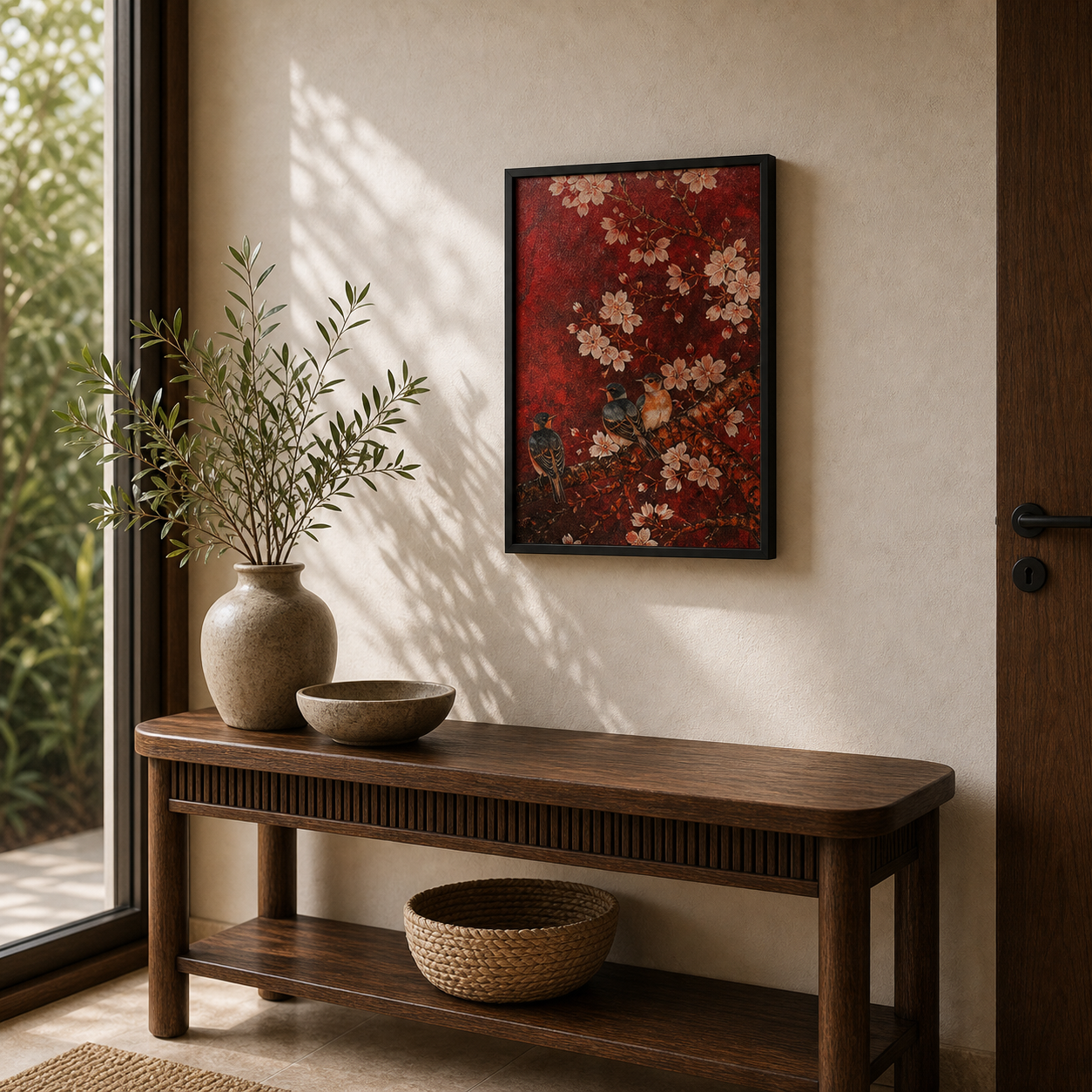 Vintage Chinoiserie Blossom Bird Impasto