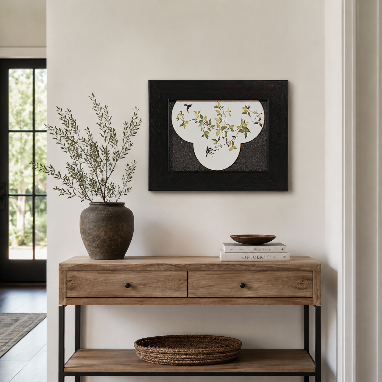 Birds & Vines in Shaped Window