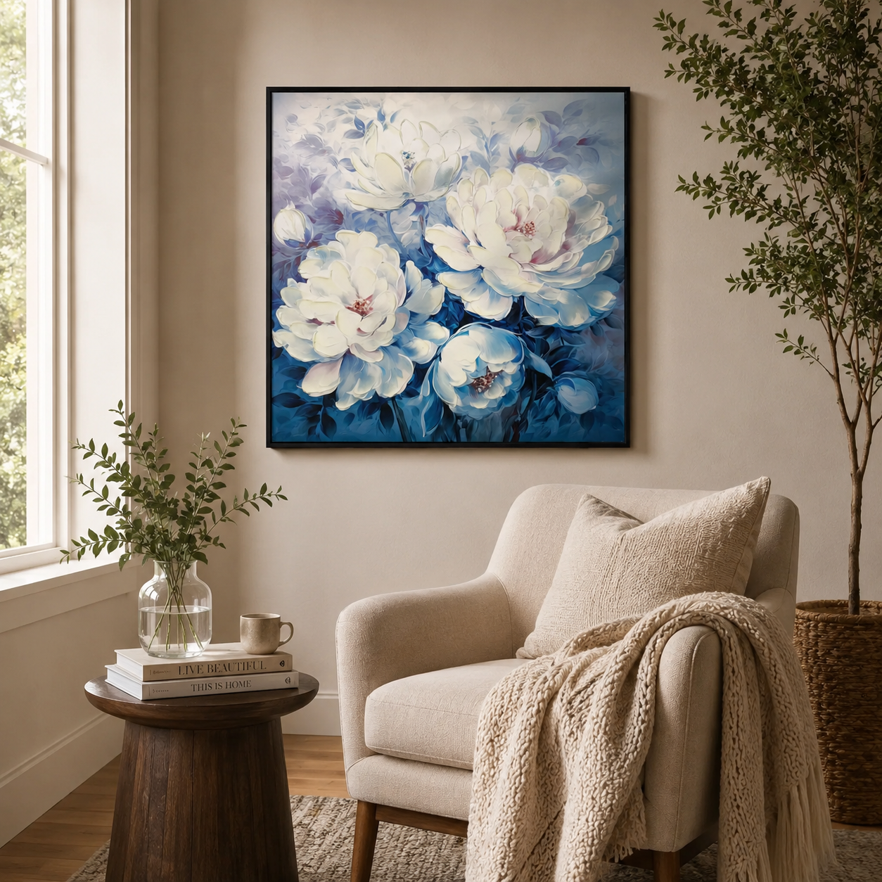 Blue and White Peony