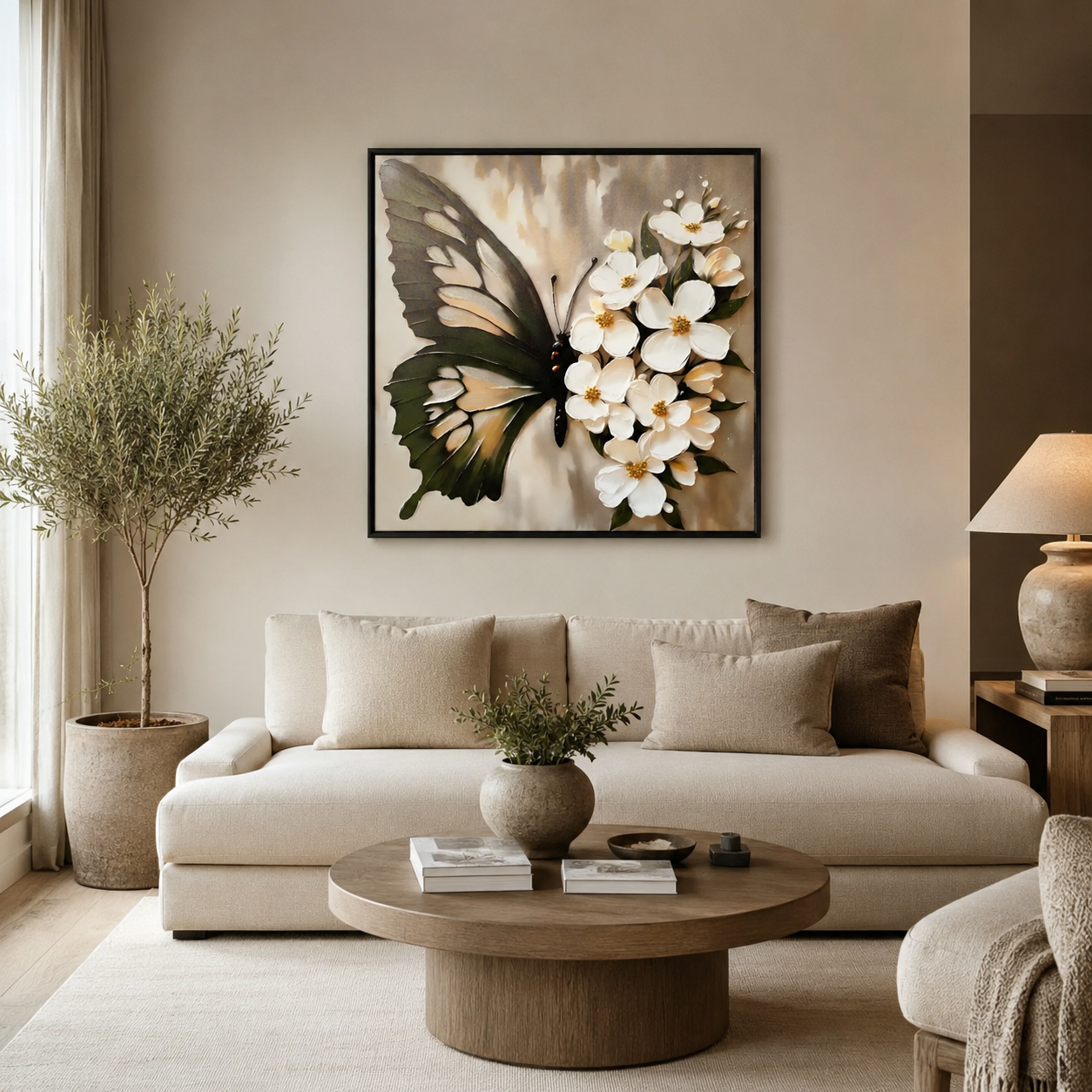 Butterfly with White Flowers