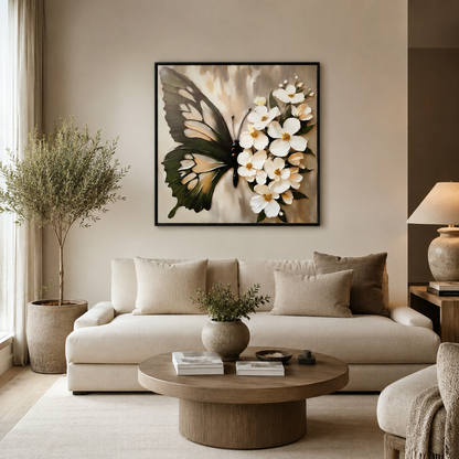 Butterfly with White Flowers