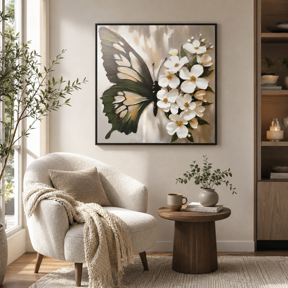 Butterfly with White Flowers