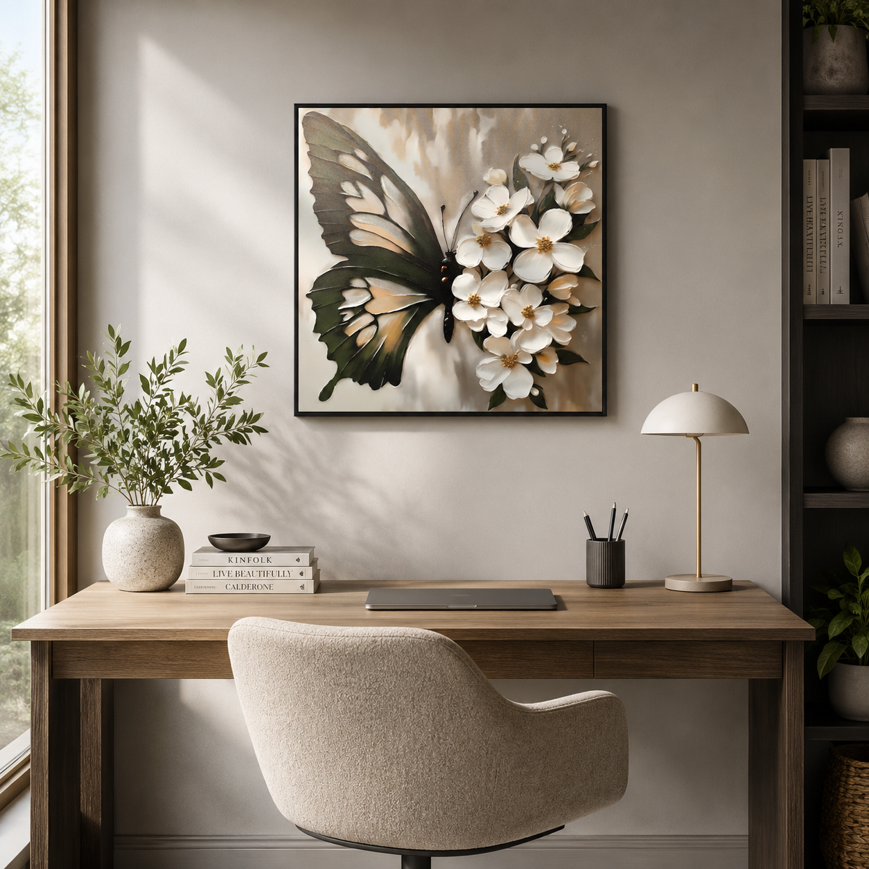 Butterfly with White Flowers