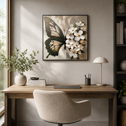 Butterfly with White Flowers