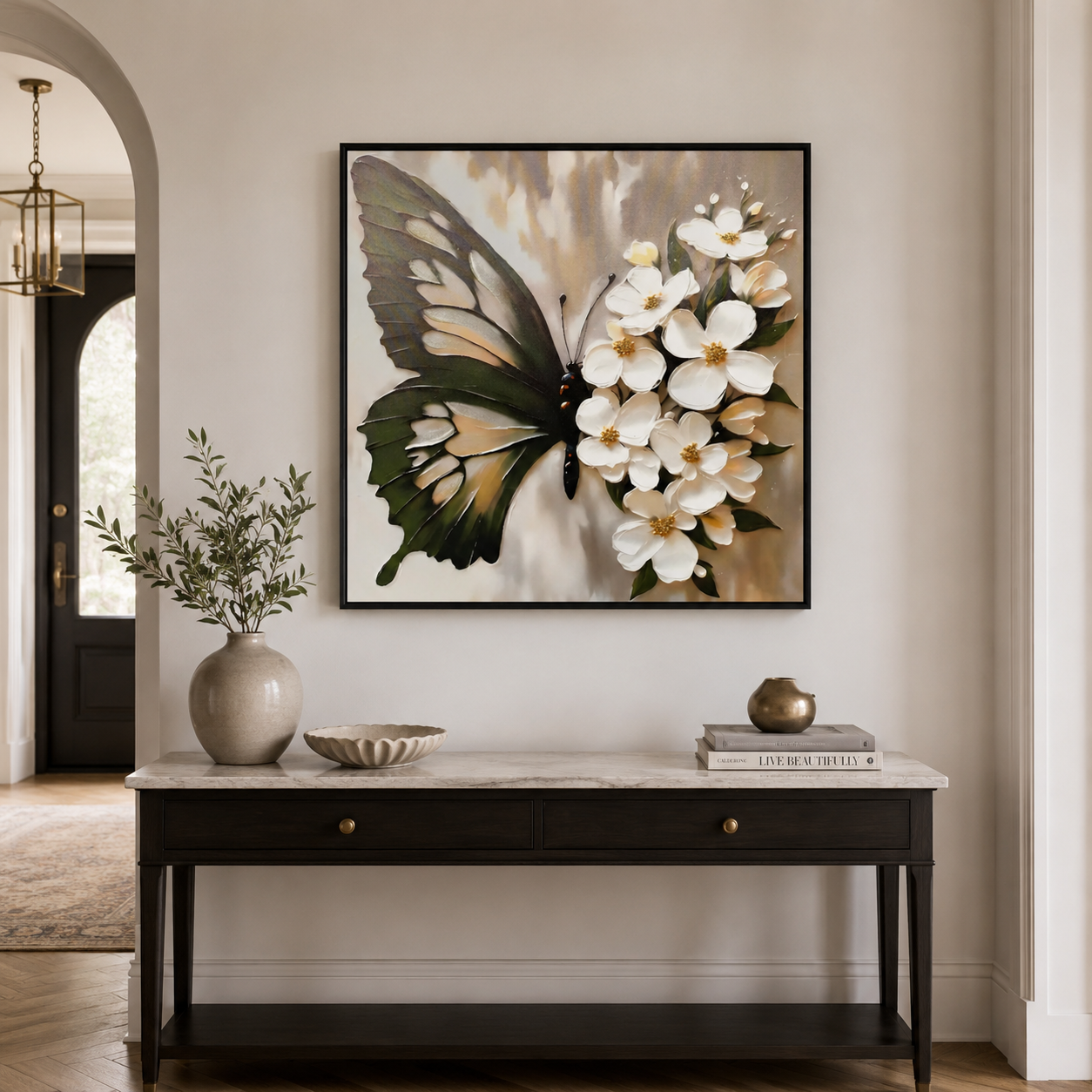 Butterfly with White Flowers