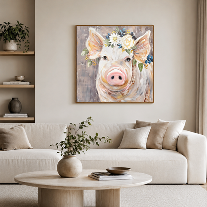 Cute Pig with Flower Crown
