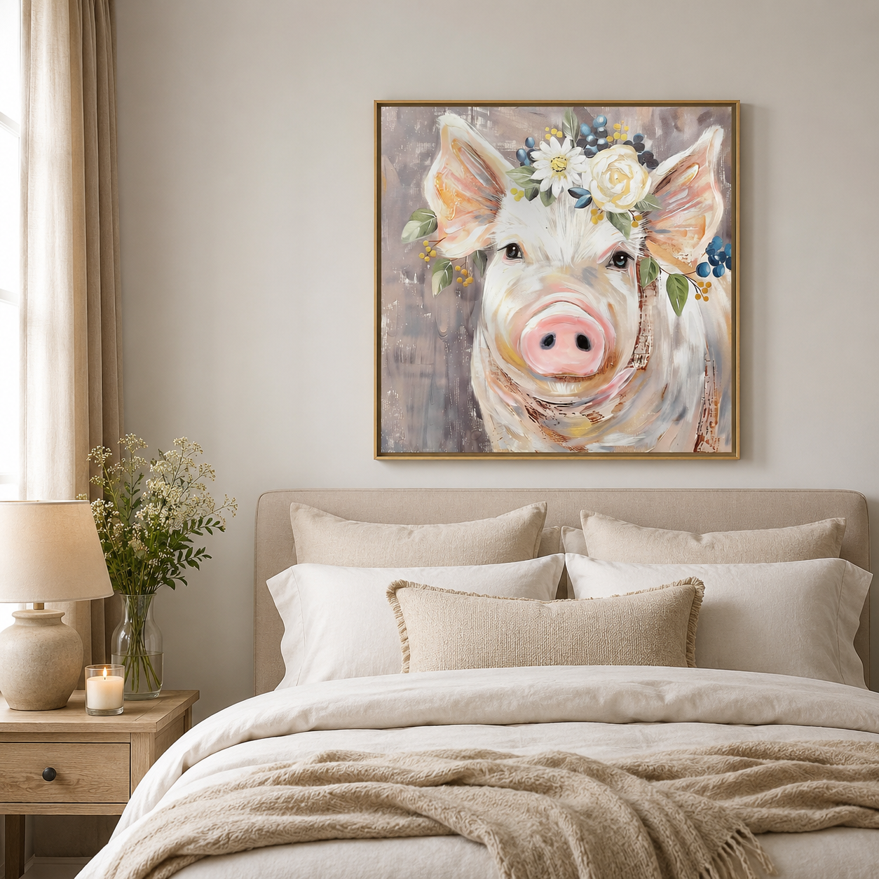 Cute Pig with Flower Crown