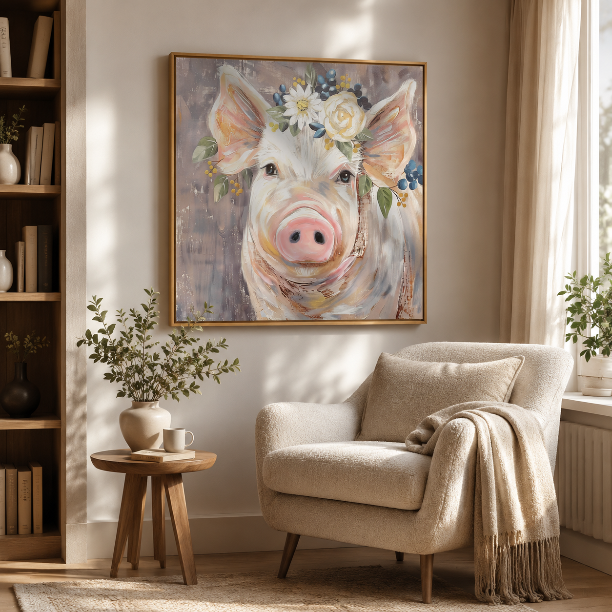 Cute Pig with Flower Crown
