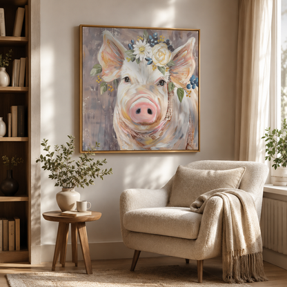 Cute Pig with Flower Crown