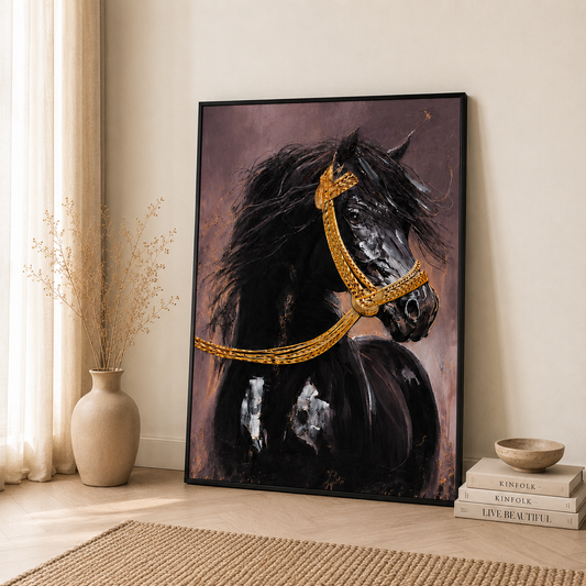 Golden Reins — Black Stallion Textured Wall Art