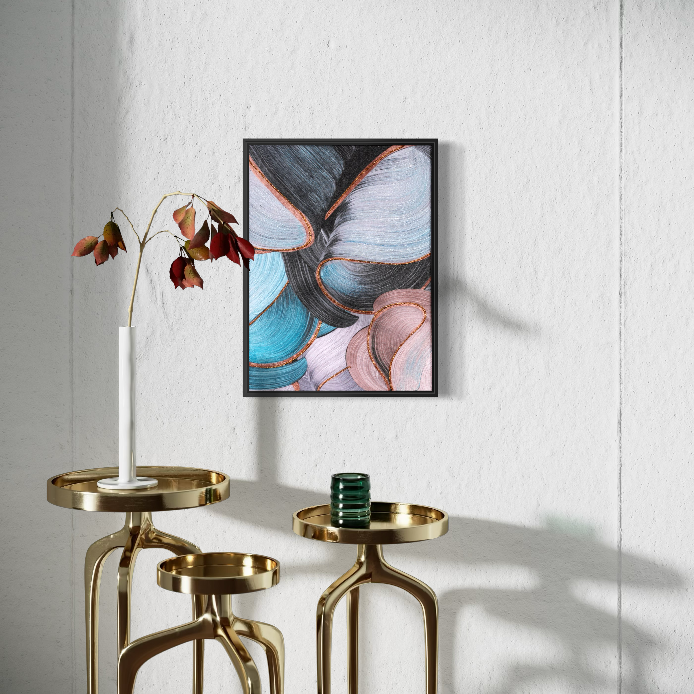 Modern Abstract Teal and Pink Wall Art | Semi-Hand-Painted Canvas 30x40cm Aluminum Frame