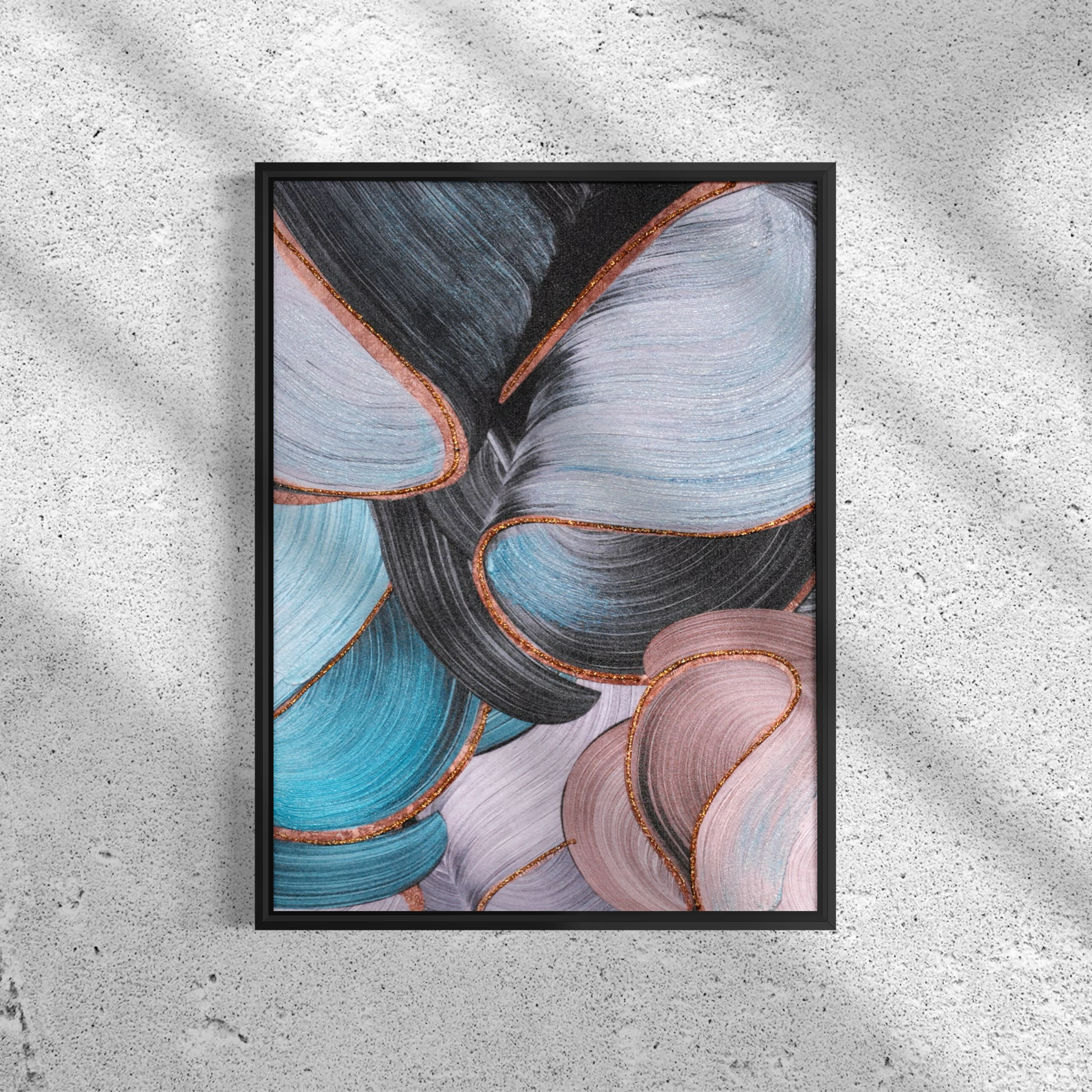 Modern Abstract Teal and Pink Wall Art | Semi-Hand-Painted Canvas 30x40cm Aluminum Frame
