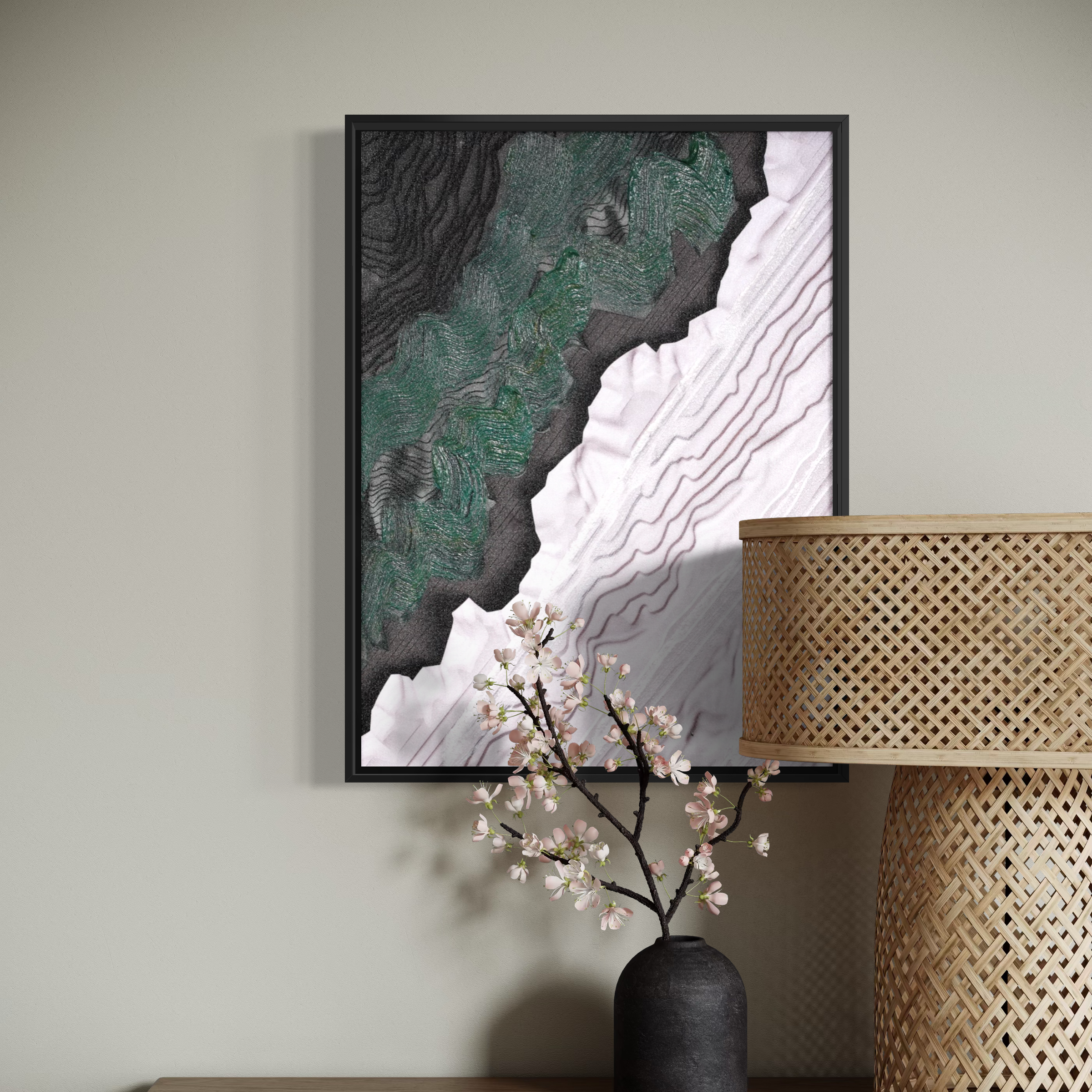 Modern Topographical Abstract Wall Art | Semi-Hand-Painted Canvas 30x40cm Aluminum Frame