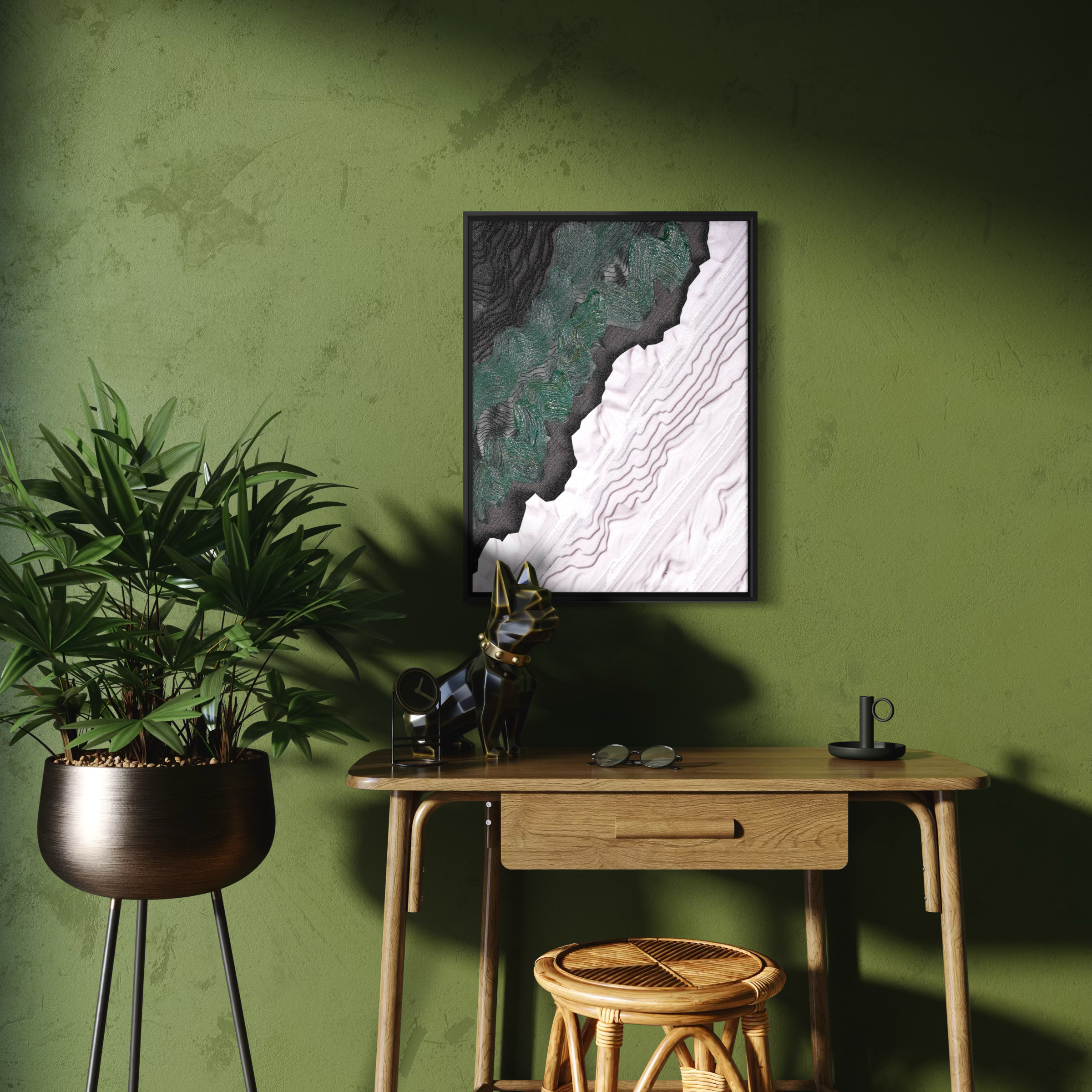 Modern Topographical Abstract Wall Art | Semi-Hand-Painted Canvas 30x40cm Aluminum Frame