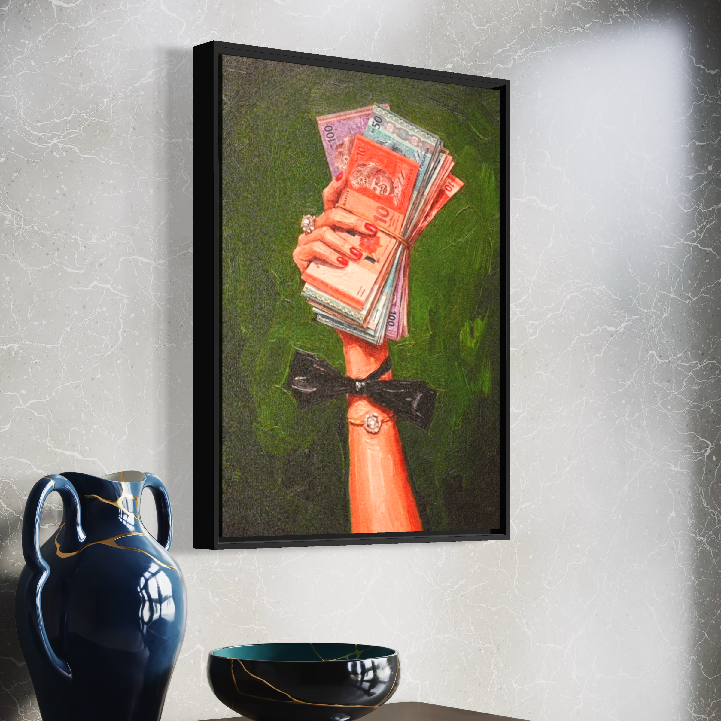 Pop Art Money Hand Impasto Canvas Painting