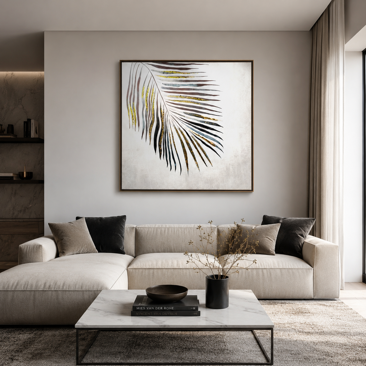 Minimalist Gold & Black Palm Leaf