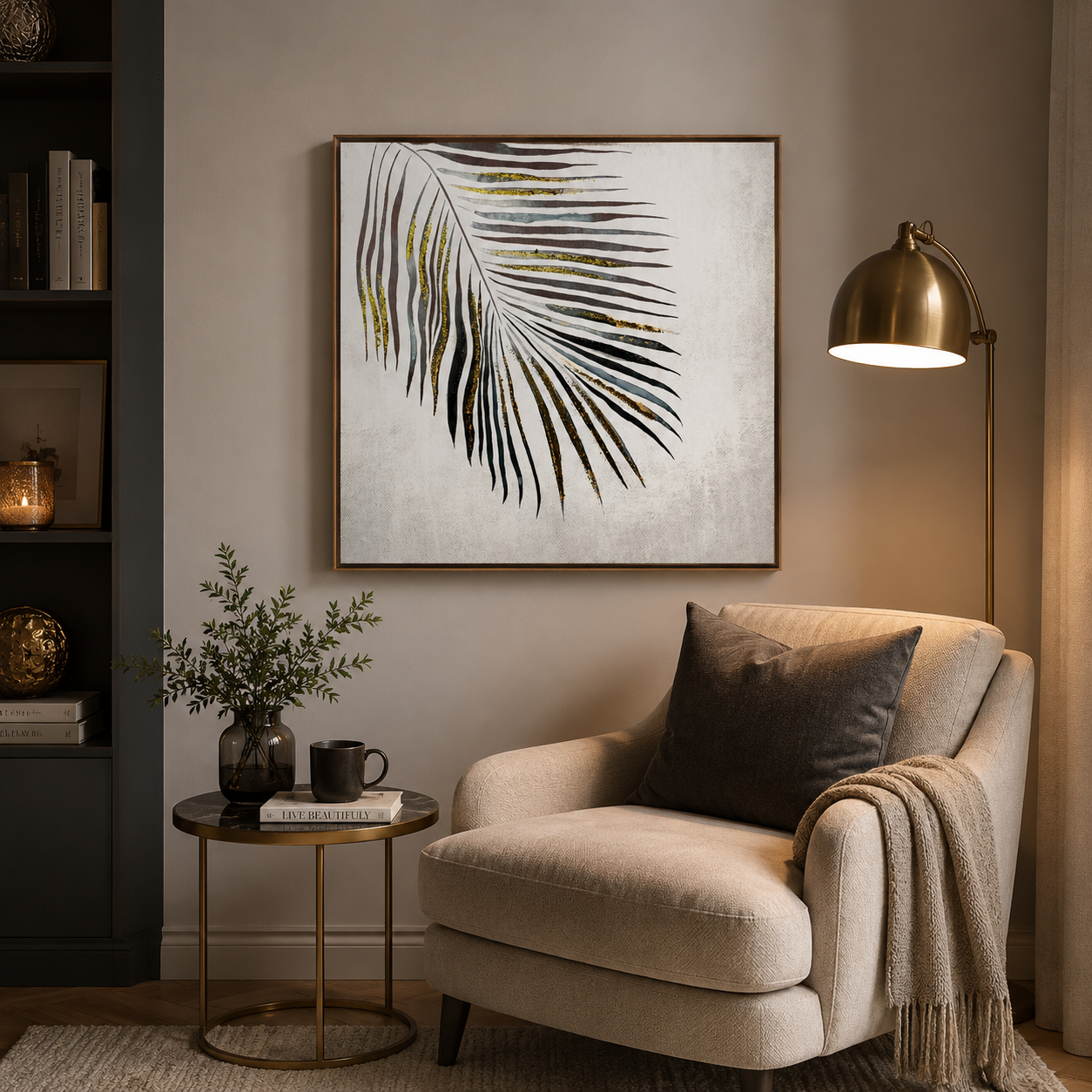 Minimalist Gold & Black Palm Leaf