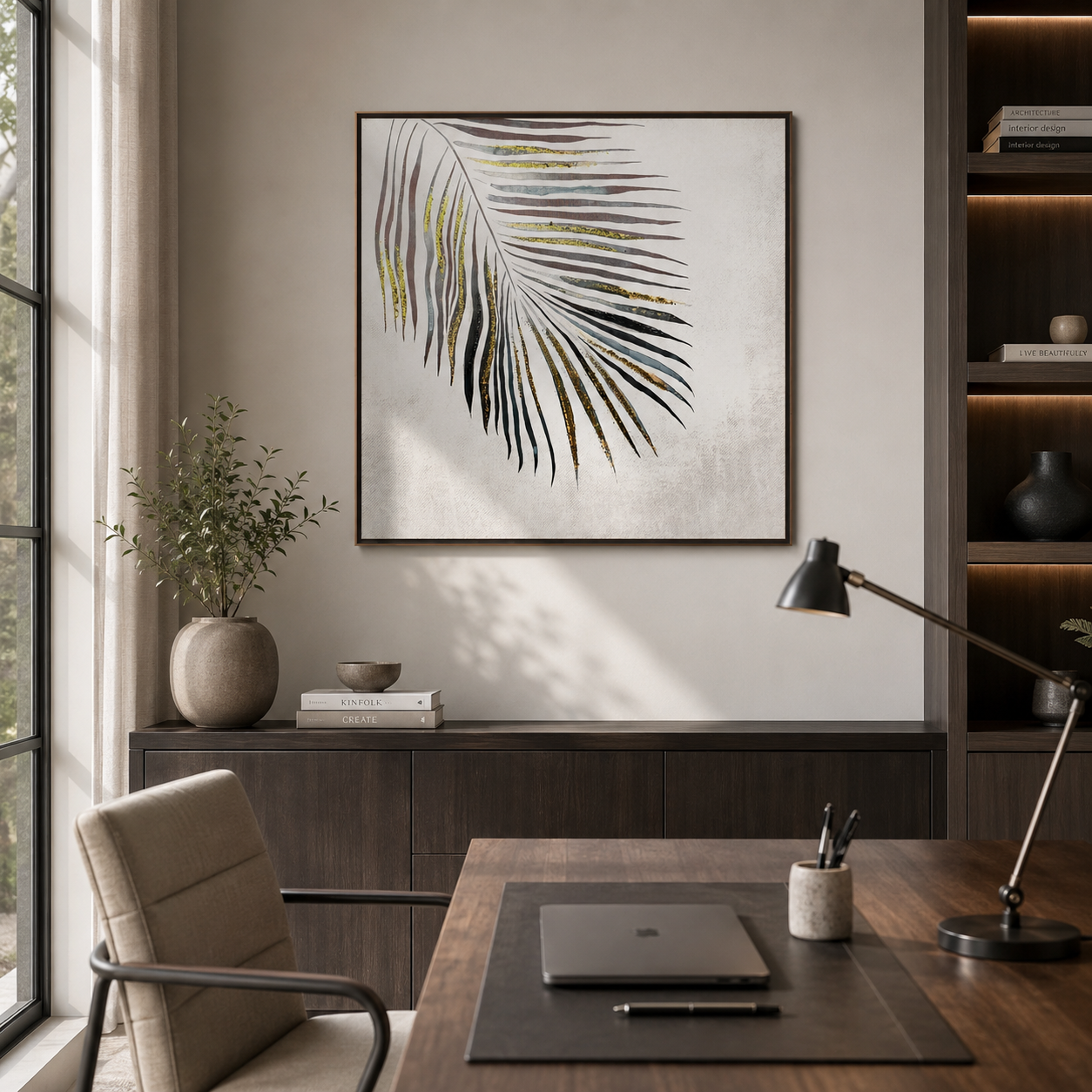 Minimalist Gold & Black Palm Leaf