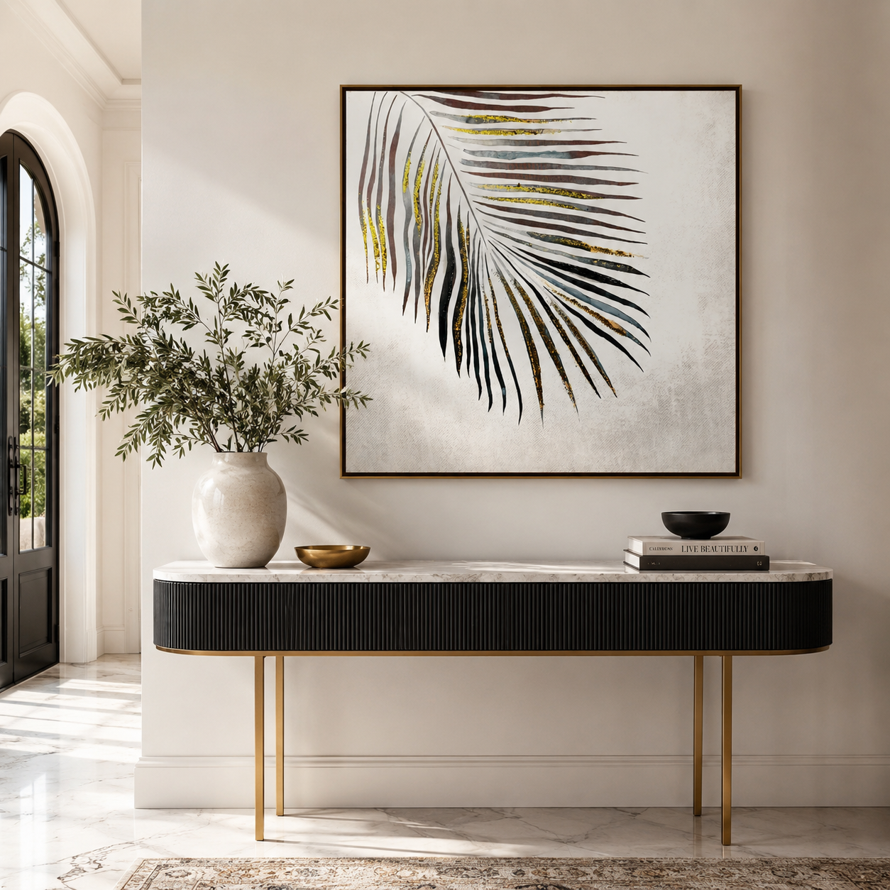 Minimalist Gold & Black Palm Leaf