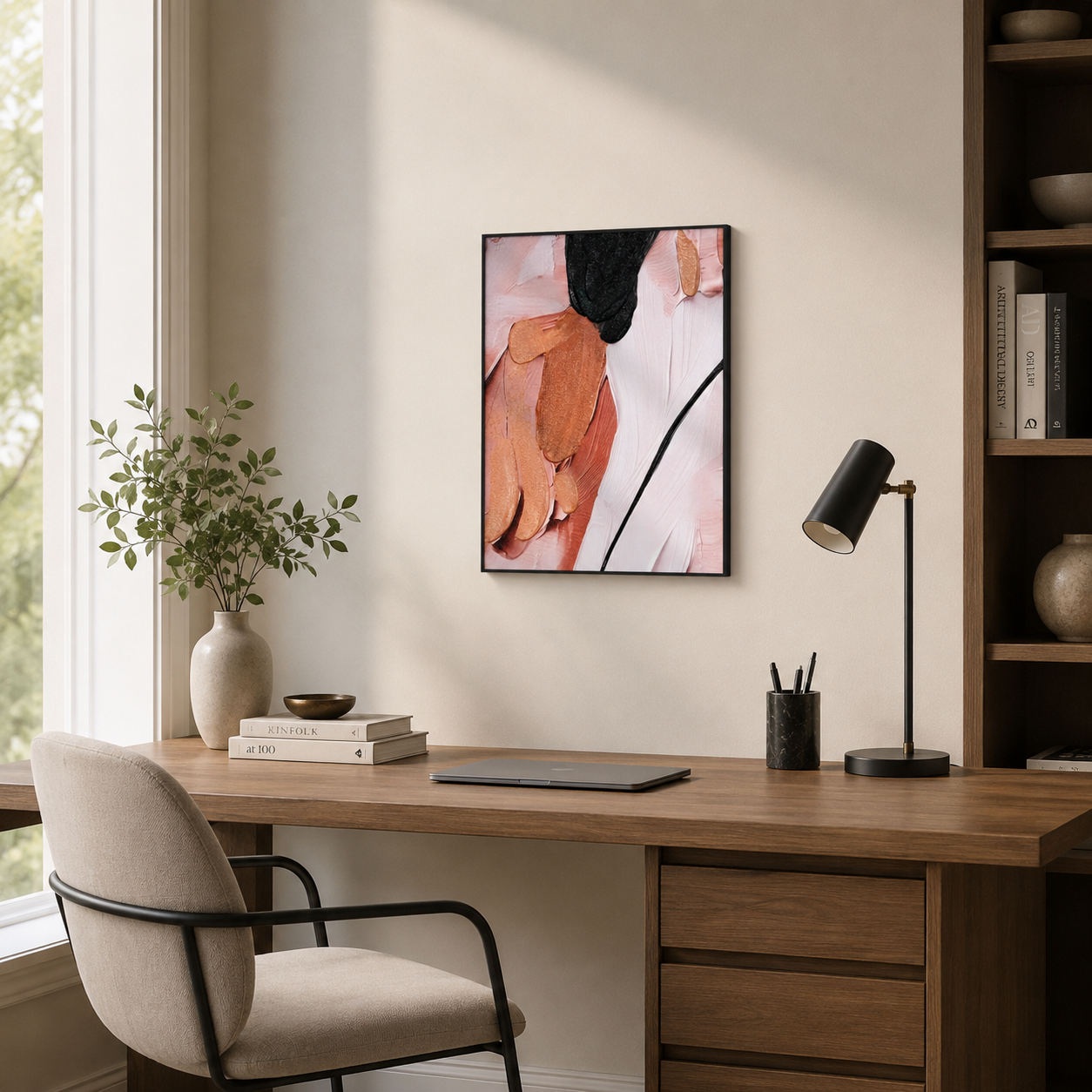 Modern Blush Pink and Black Abstract