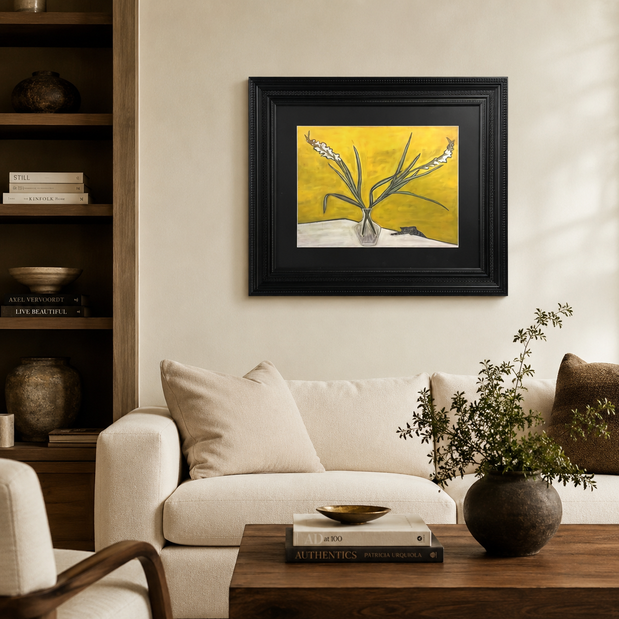Modern Yellow Floral with Cat