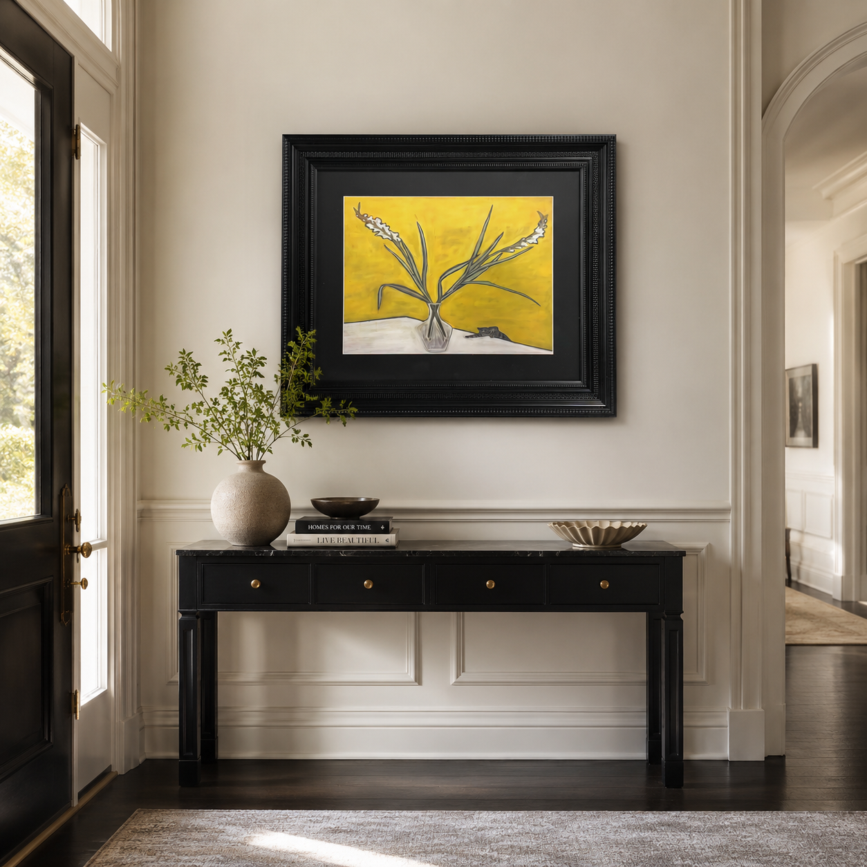Modern Yellow Floral with Cat