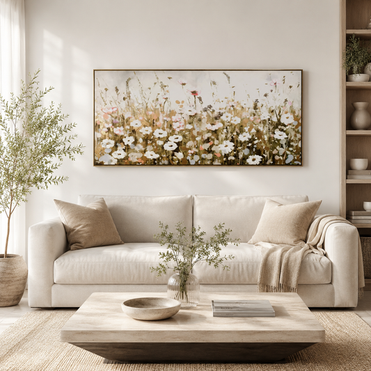 Panoramic Wildflower Meadow with Gold Accents