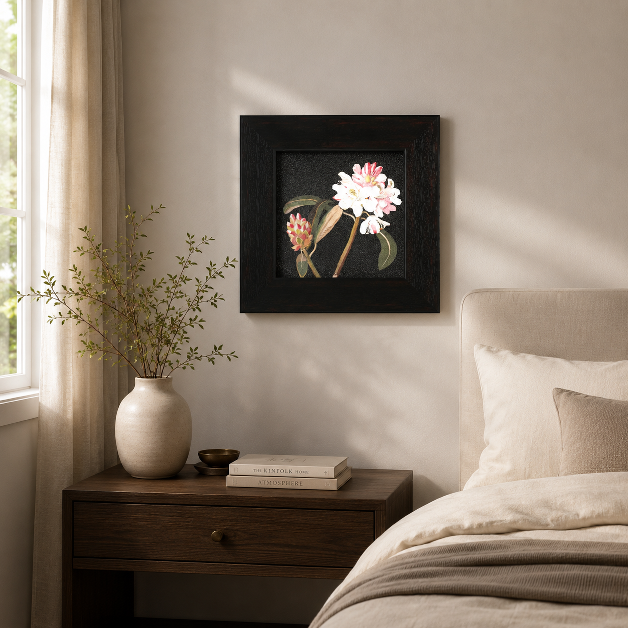 Pink & White Flower on Black