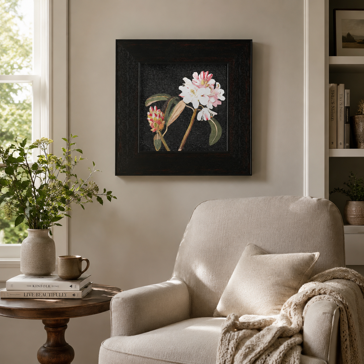 Pink & White Flower on Black