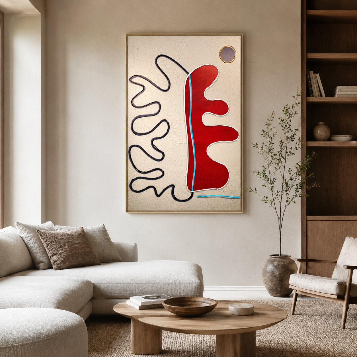 Red Organic Shapes & Black Lines