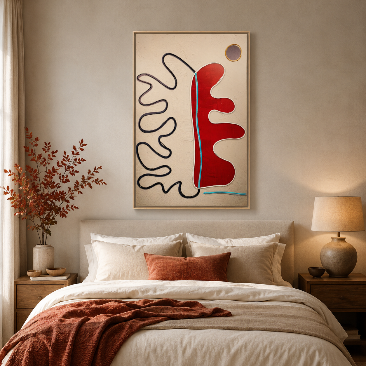 Red Organic Shapes & Black Lines