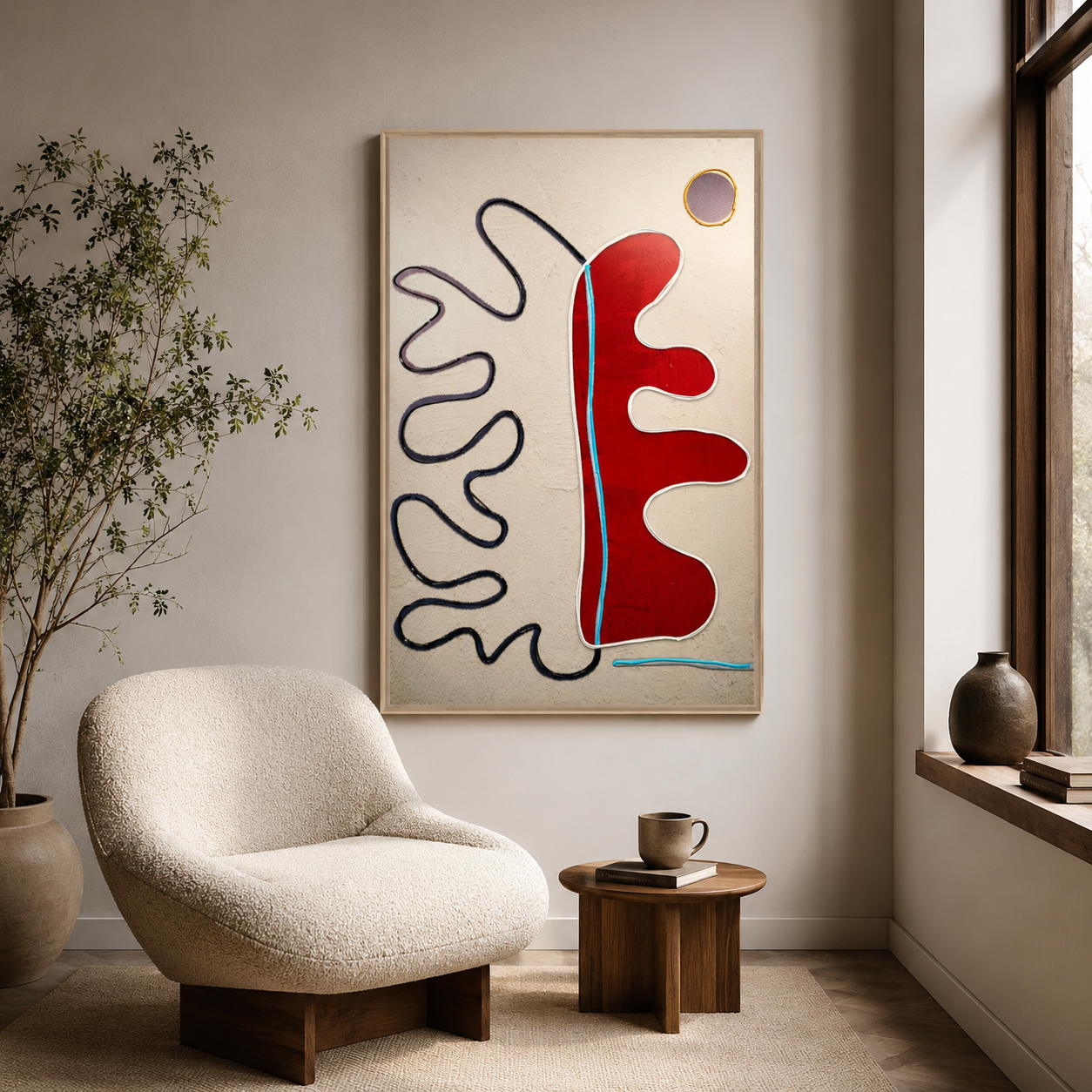 Red Organic Shapes & Black Lines
