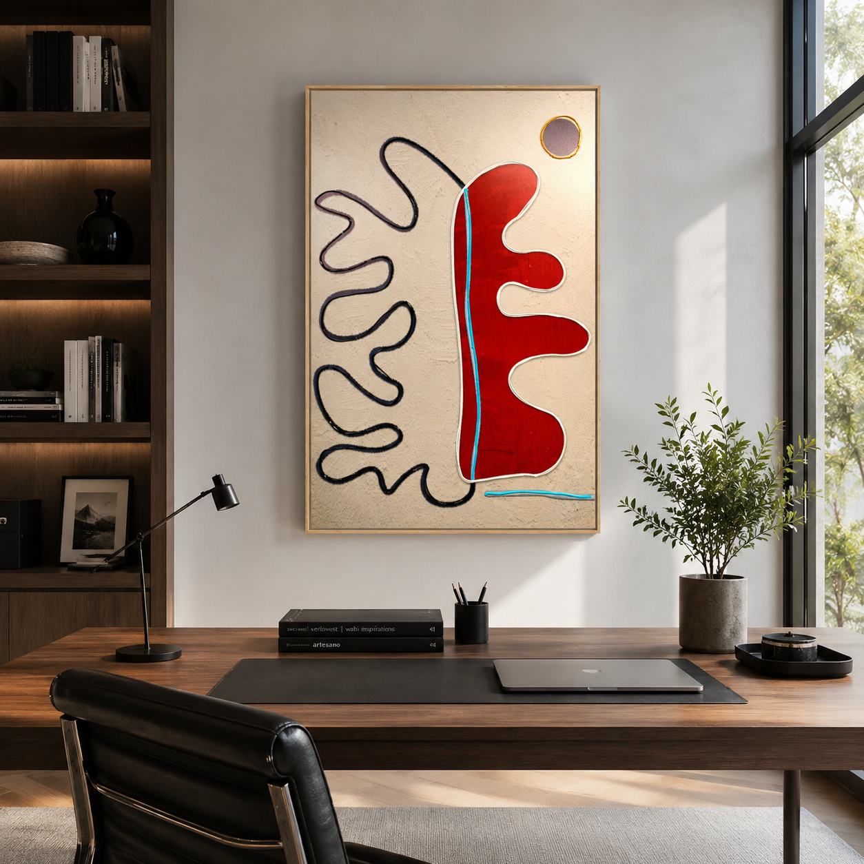 Red Organic Shapes & Black Lines