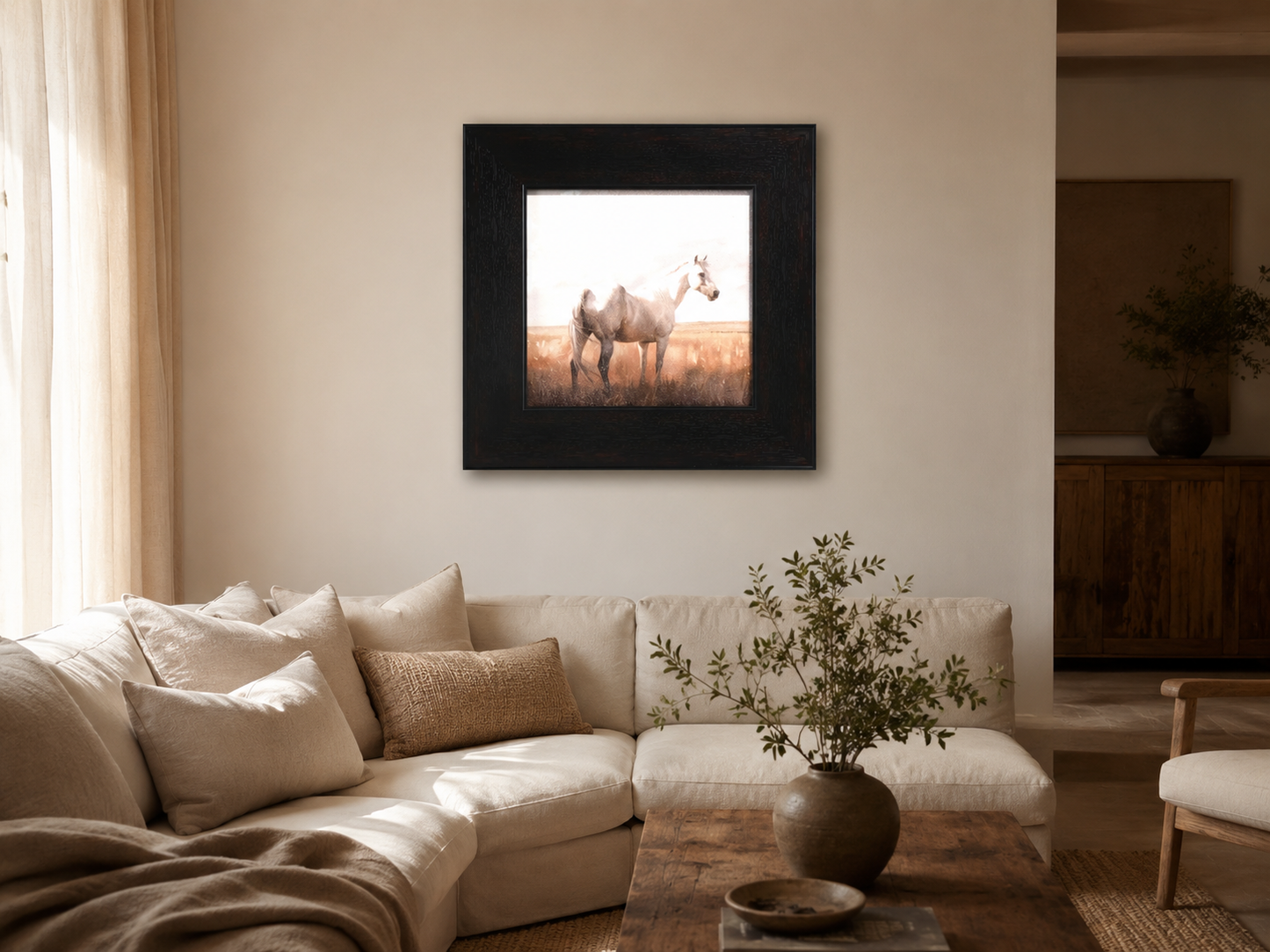 Standing White Horse in Meadow