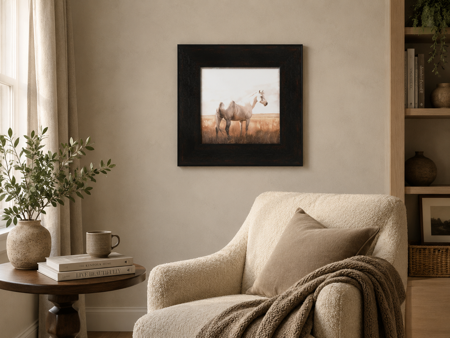 Standing White Horse in Meadow