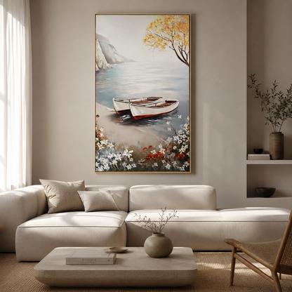 Two Rowboats on Lake Shore