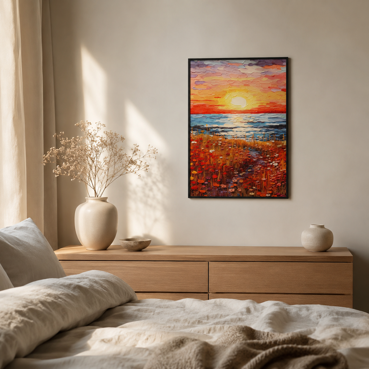 Vibrant Impasto Sunset Flower Field
