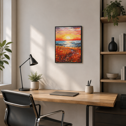 Vibrant Impasto Sunset Flower Field
