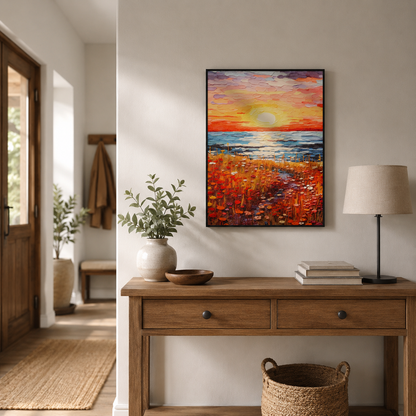 Vibrant Impasto Sunset Flower Field