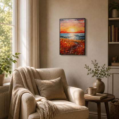 Vibrant Impasto Sunset Flower Field