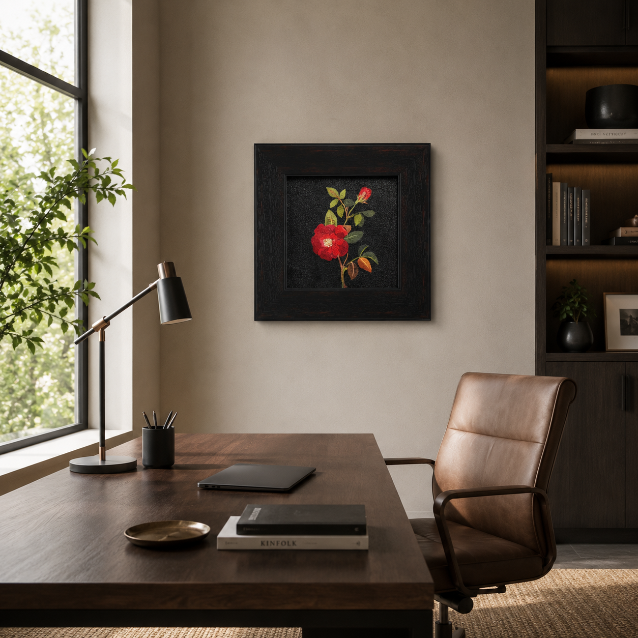 Vintage Botanical Flower on Black