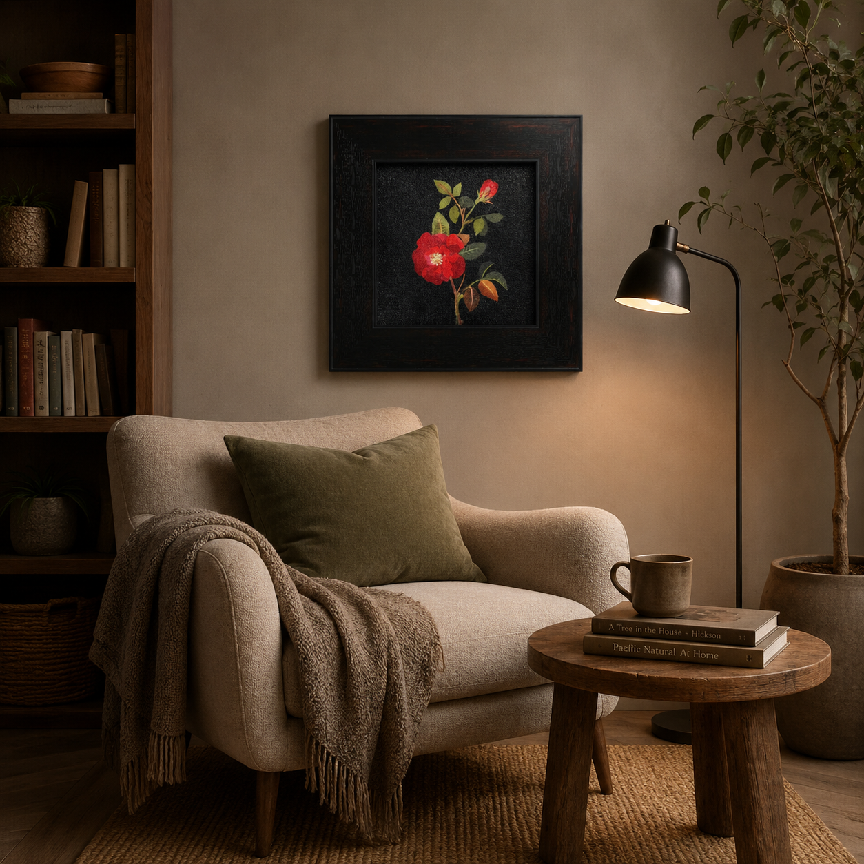 Vintage Botanical Flower on Black