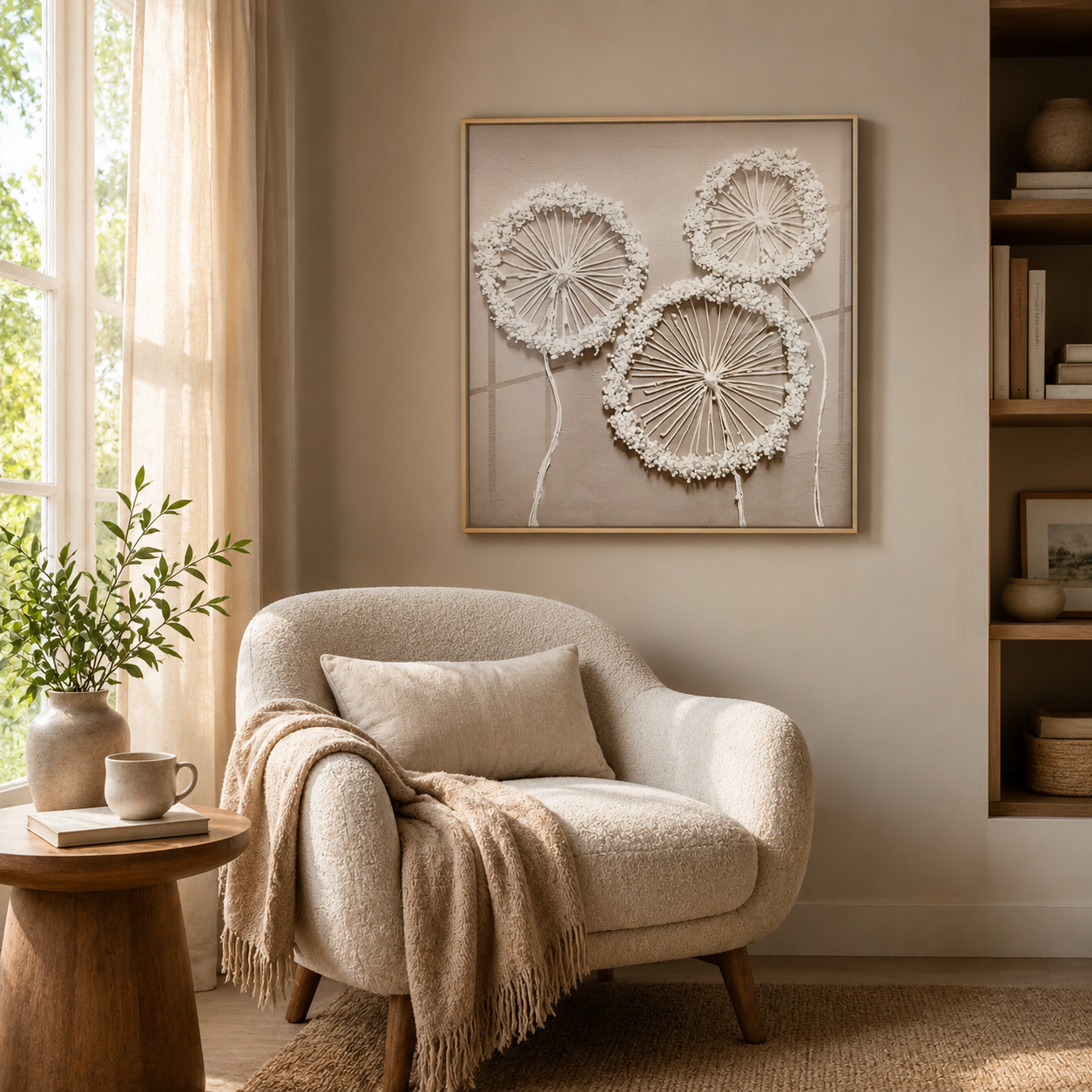 White Dandelion on Beige